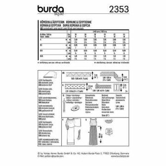 Burda Schnittmuster, Kost&uuml;m R&ouml;merin und  &Auml;gypterin