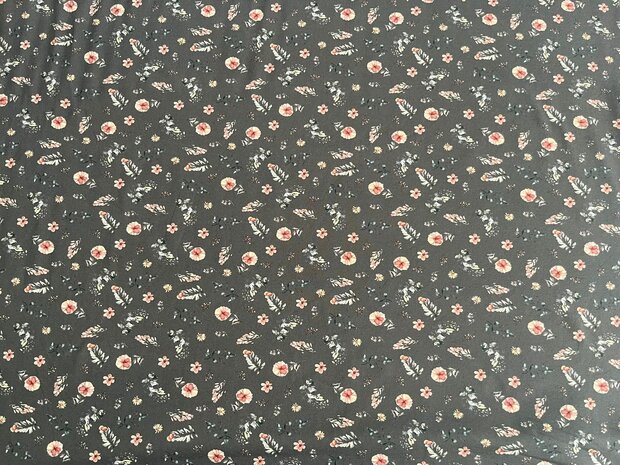 Baumwolljersey Blumen dunkelgrau