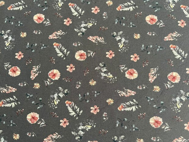 Baumwolljersey Blumen dunkelgrau