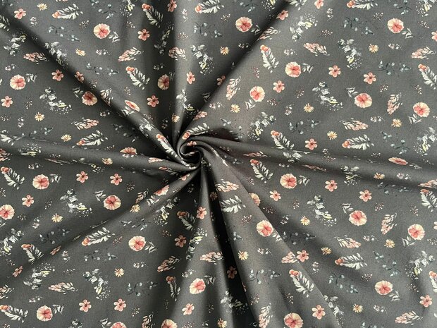 Baumwolljersey Blumen dunkelgrau